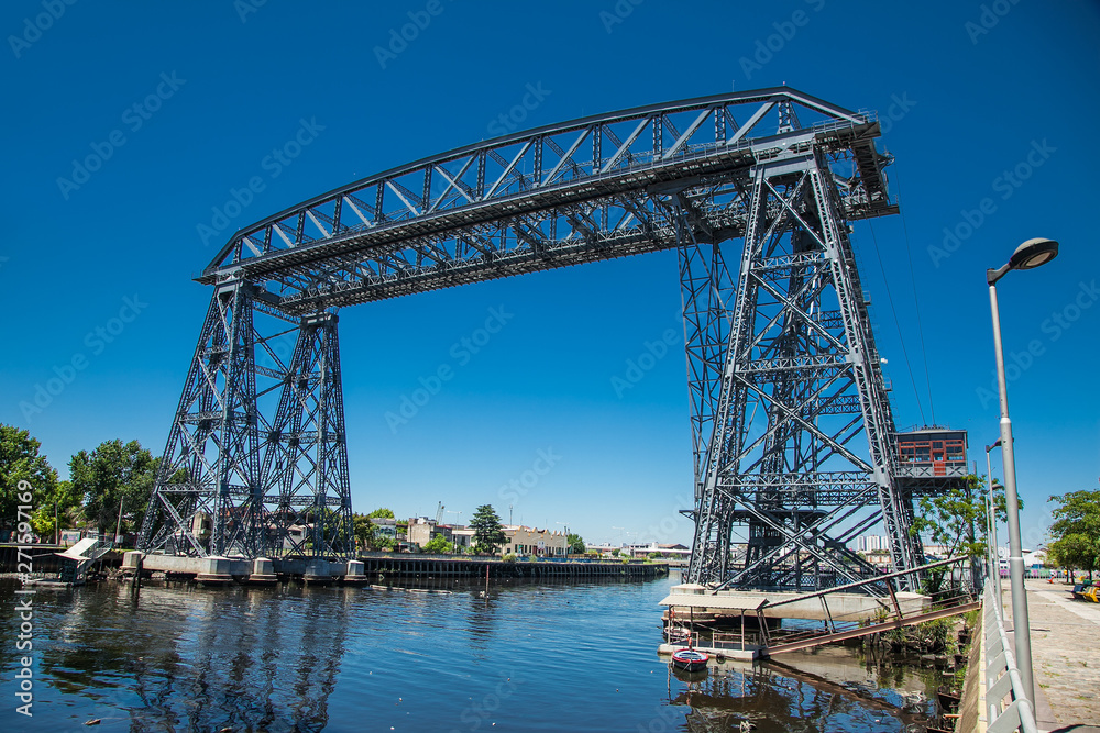  Old Nicolas Avellaneda steel bridge across Matanza River in La Boca, Bueno Aires. Argentina.
