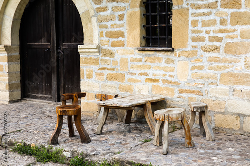 Wine cellars in old rustic vintage houses in Rajacke pimnice near the village Rajac in Negotin region of Serbia photo