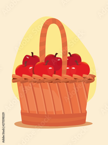 apples fresh fruit basket vector ilustration