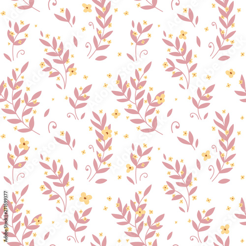 Seamless pattern background  pink orange leaves and flowers