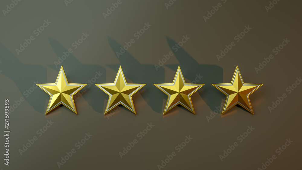 Fototapeta premium Star rating realistic gold star set illustration 3d rendering