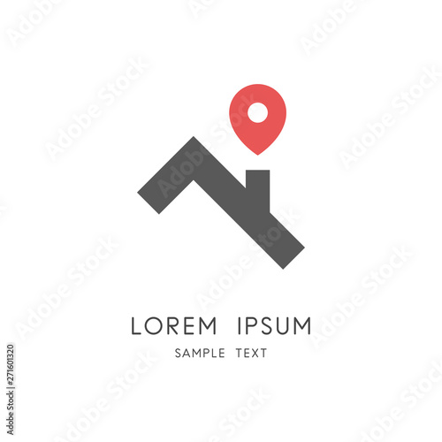 Roof place logo - house or home with chimney and address symbol. Real estate and realty vector icon.