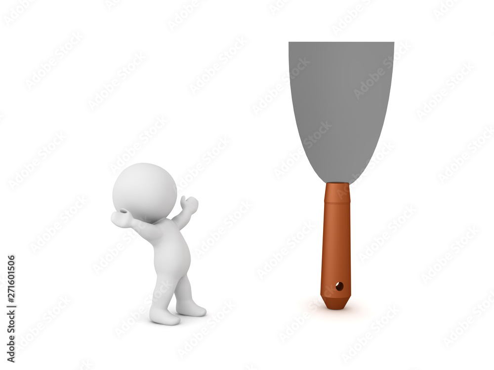 3D Character looking up at paint scraper spackle 3D Character looking up at paint scraper spackle