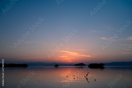 琵琶湖の綺麗な夕焼け