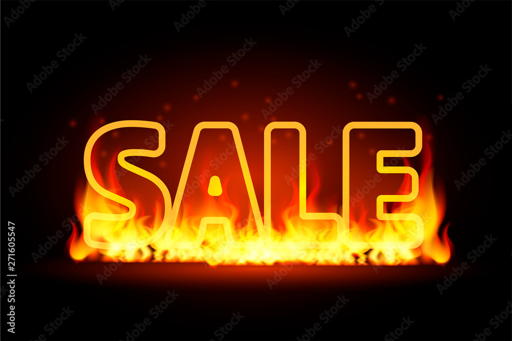 Realistic 3D Fire burning text Hot Sale, special offer banner. Hot red flame glowing on black barckground. For seasonal discount poster, illustration, flyer, black friday advertisement template Realistic 3D Fire burning text Hot Sale, special offer banner. Hot red flame glowing on black barckground. For seasonal discount poster, illustration, flyer, black friday advertisement template