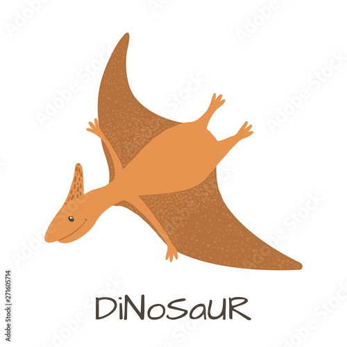 Cute baby pterodactyl dinosaur isolated on white.