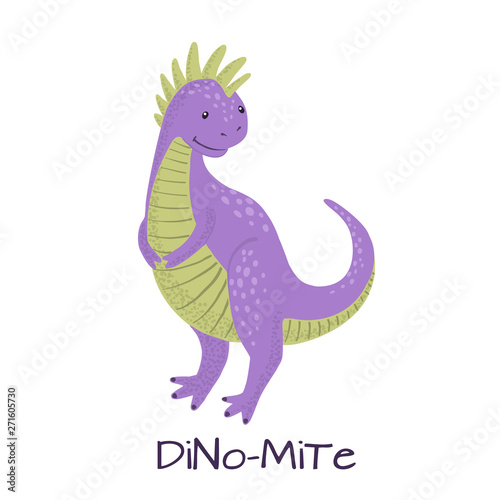 Cute purple dinosaur isolated on white background.