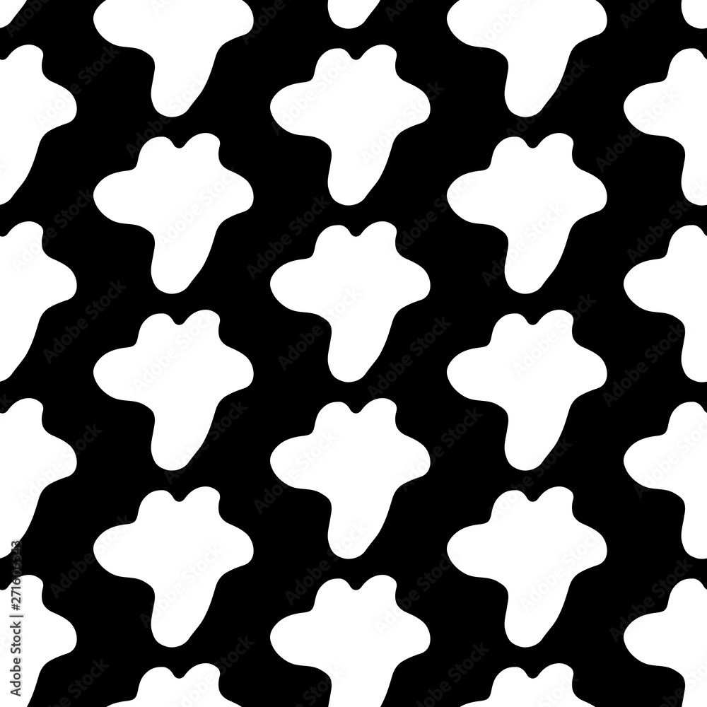 Cute cartoon blot pattern with hand drawn blots. Sweet vector black and white blot pattern. Seamless monochrome doodle blot pattern for textile, wallpapers, wrapping paper, cards and web.