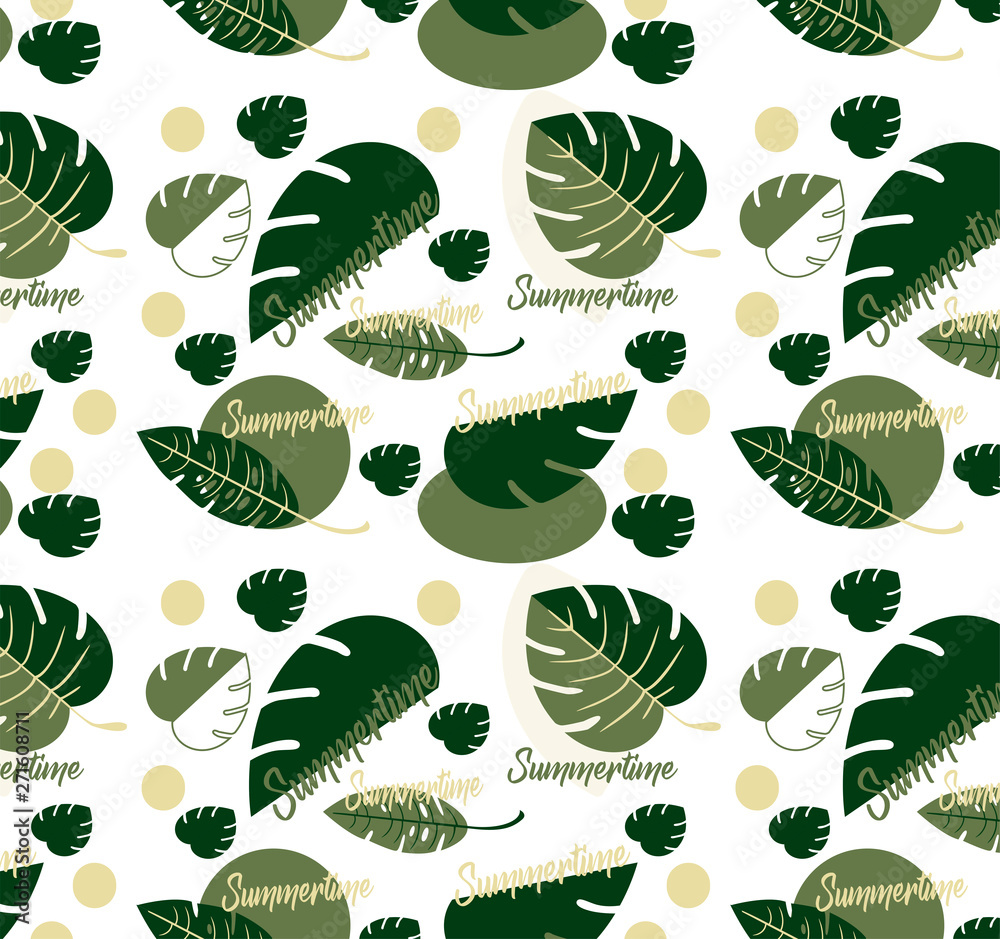Seamless plants pattern - tropical leaves. Flat vector design - summer pattern Seamless plants pattern - tropical leaves. Flat vector design - summer pattern