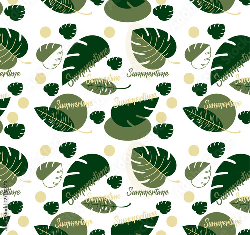 Seamless plants pattern - tropical leaves. Flat vector design - summer pattern