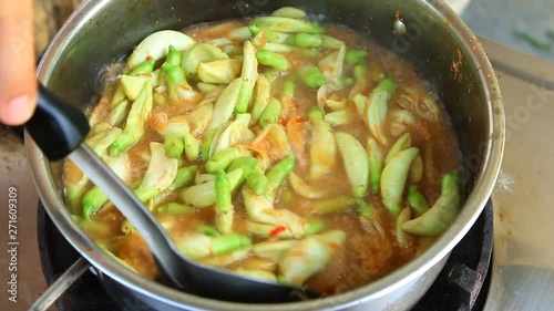 Cooking sour Katuri Flower Curry, Chiangmai  Thailand photo