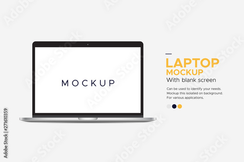 Banner laptop mockup blank screen isolated on background. Can be used to identify your needs.