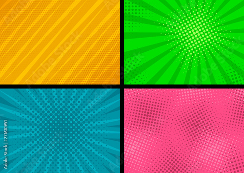 Set of retro comic backgrounds halftone dots. Vector illustration in pop art style