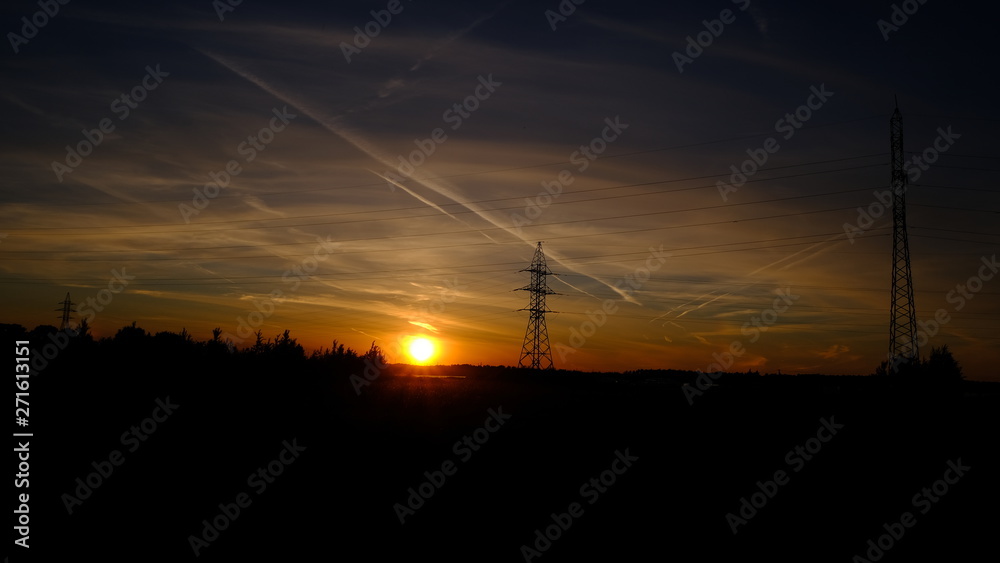 Fototapeta premium Moscow power lines at sunset
