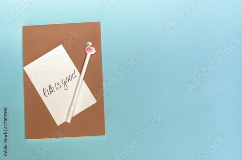 Back to school, school supplies, blue and pink