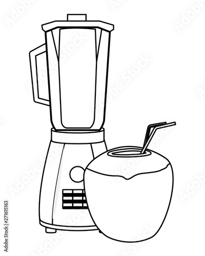 Coconut cocktail and blender in black and white