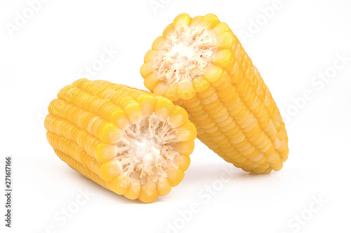 Half boiled sweet corn isolated on white background