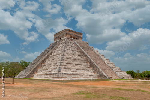 Side shot of the Mayan Pyramid of Kukulkan  known as El Castillo  classified as Structure 5B18  taken in the archaeological area of Chichen Itza  in the Yucatan peninsula