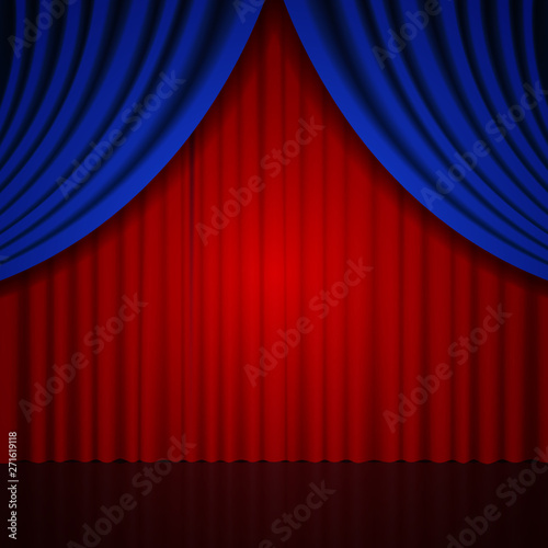 Background with blue and red curtain