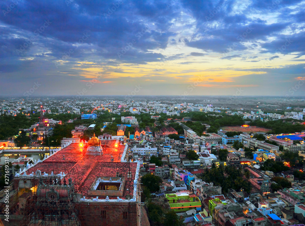 Trichy (Tiruchirapalli) city - view from ancient Rock Fort (Rockfort) and Hindu temple, Tamil Nadu state, India, South Asia