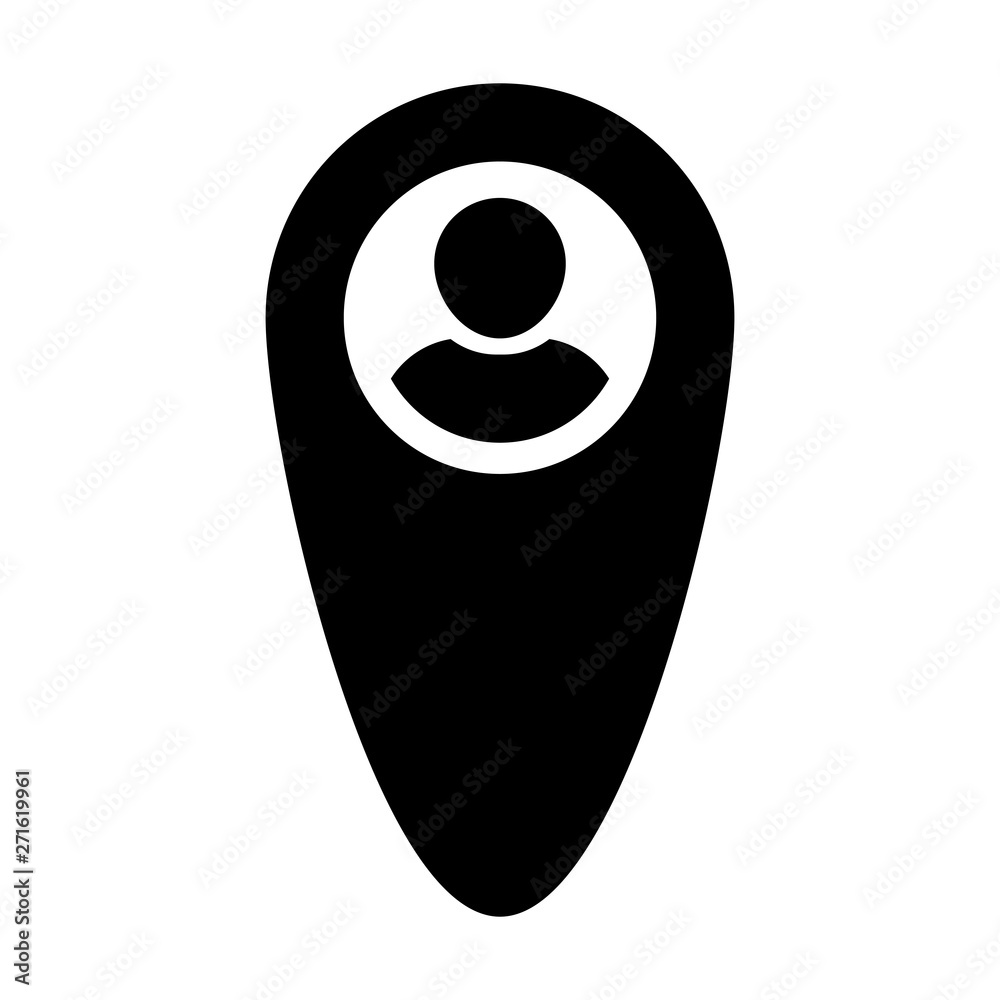 Gps user icon vector male person profile avatar with location map marker pin symbol in flat color glyph pictogram illustration Gps user icon vector male person profile avatar with location map marker pin symbol in flat color glyph pictogram illustration