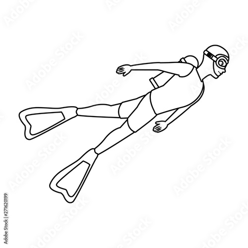 scuba diving avatar cartoon character black and white