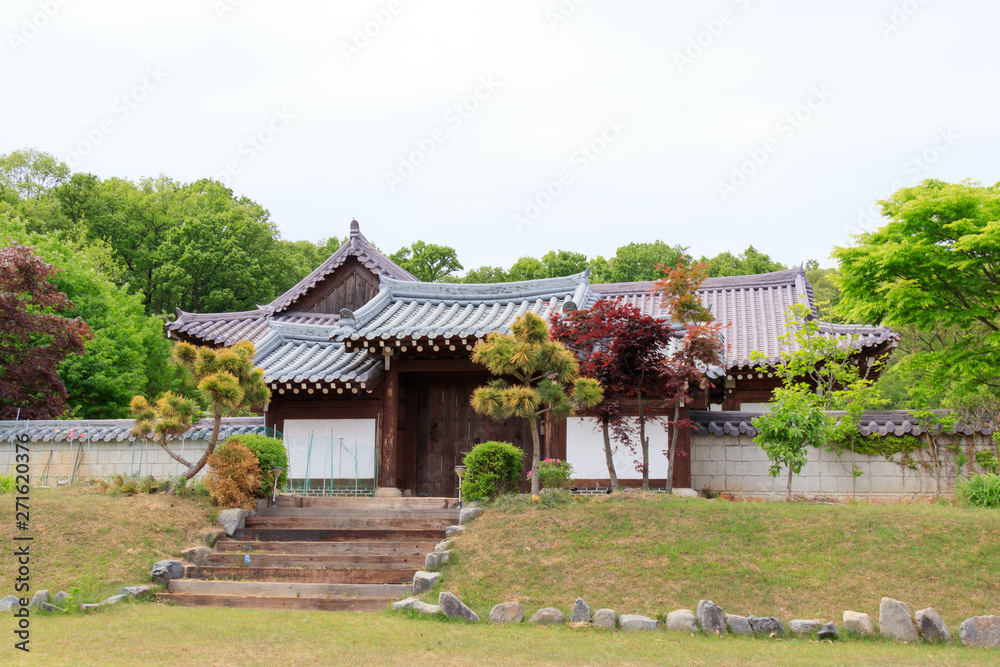 Traditional Korean style architecture at Hanok , South Korea. Traditional Korean house.