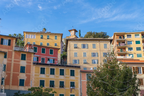 Typical Ligurian houses  in the centre of town, Zoagli, Genoa, Italy