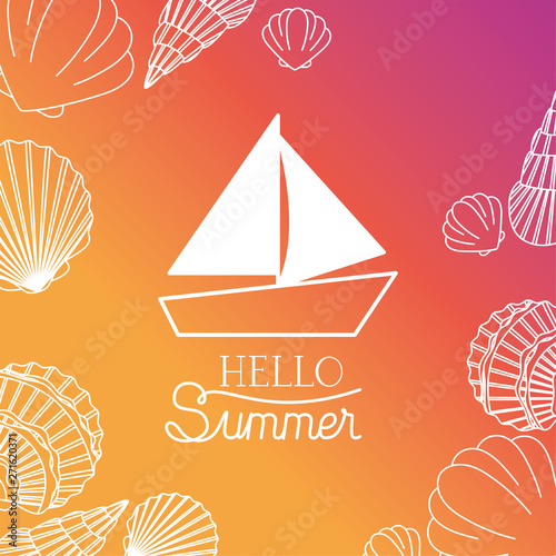 Hello summer and vacation silhouette design