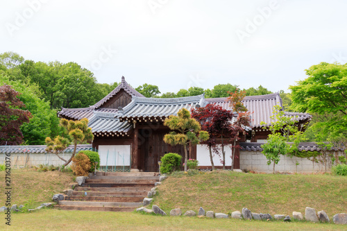 Traditional Korean style architecture at Hanok , South Korea. Traditional Korean house.