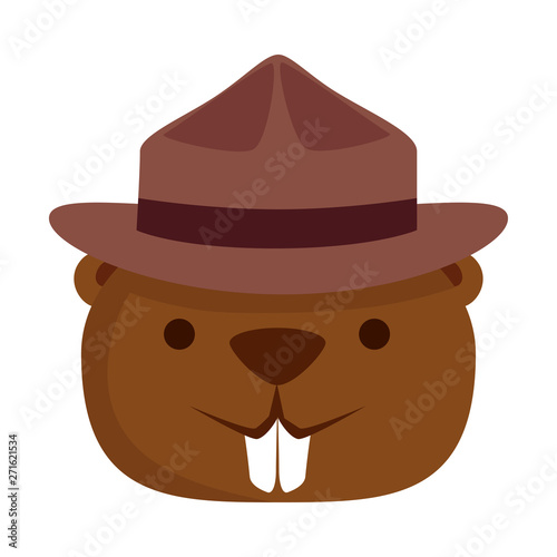 cute beaver with ranger hat mascot animal
