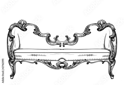 Baroque bench Vector. Imperial style furniture. Vintage designs