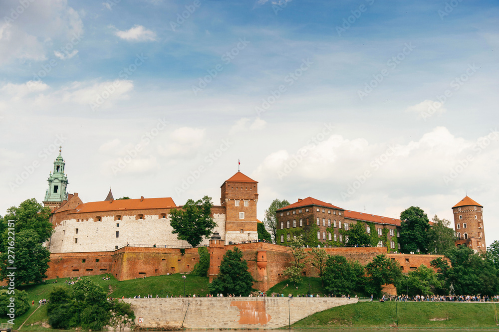 Krakow, Poland  - Wawel castle at summer cloudy day.
