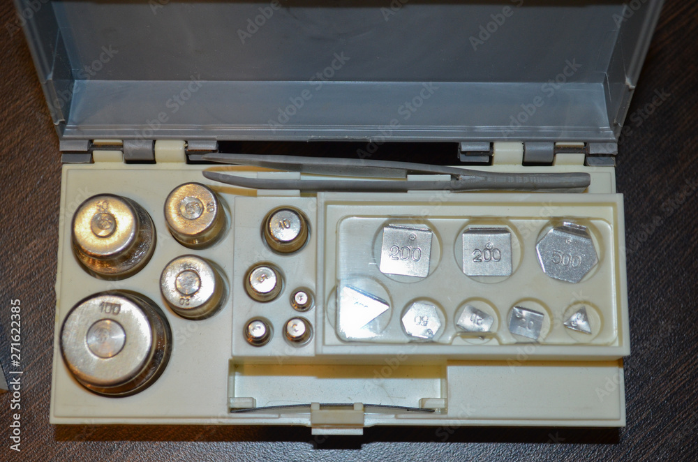 Fototapeta premium scales and weights for school scales for chemistry lessons and various experiments.