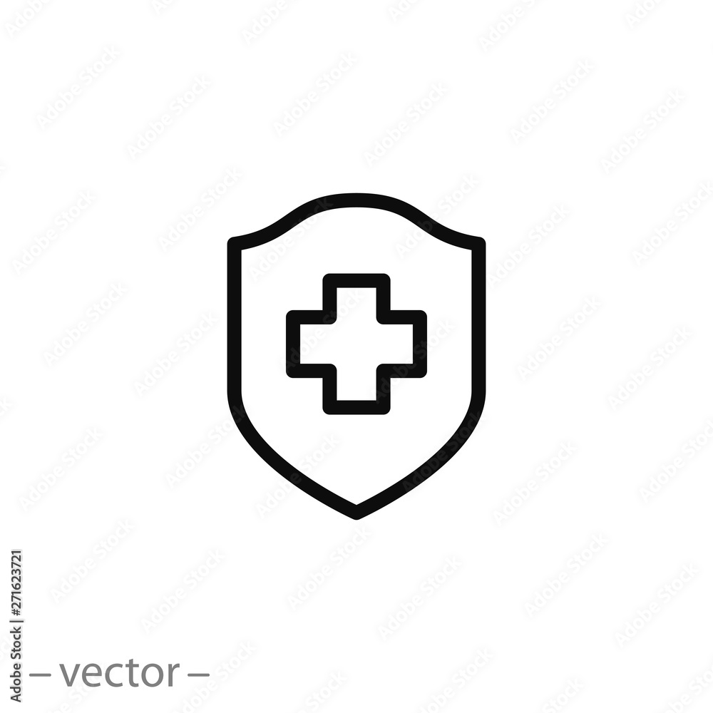 first safety icon, health shield, medical aid, line symbol on white background - editable stroke vector illustration eps10 first safety icon, health shield, medical aid, line symbol on white background - editable stroke vector illustration eps10