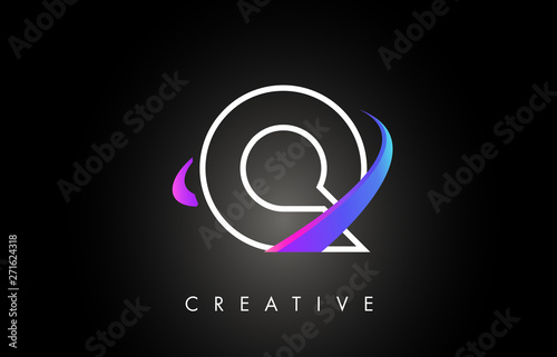 Q Trendy Modern Letter Logo Design Monogram and Creative Swoosh on Black Background