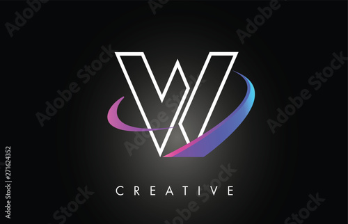 W Trendy Modern Letter Logo Design Monogram and Creative Swoosh on Black Background