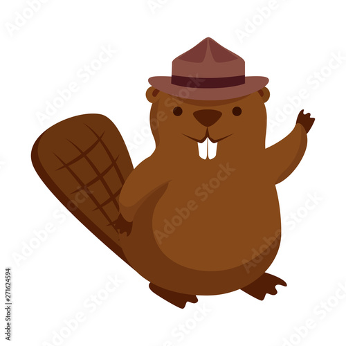 cute beaver with ranger hat mascot animal