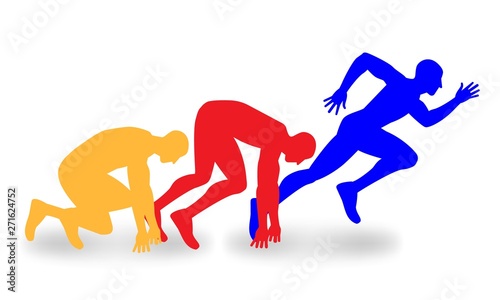 Three multicolored silhouette of starting runners