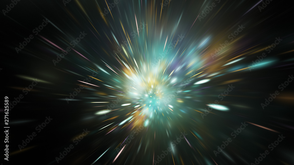 Abstract holiday background with blurred rays and sparkles. Fantastic blue and golden light effect. Digital fractal art. 3d rendering. Abstract holiday background with blurred rays and sparkles. Fantastic blue and golden light effect. Digital fractal art. 3d rendering.