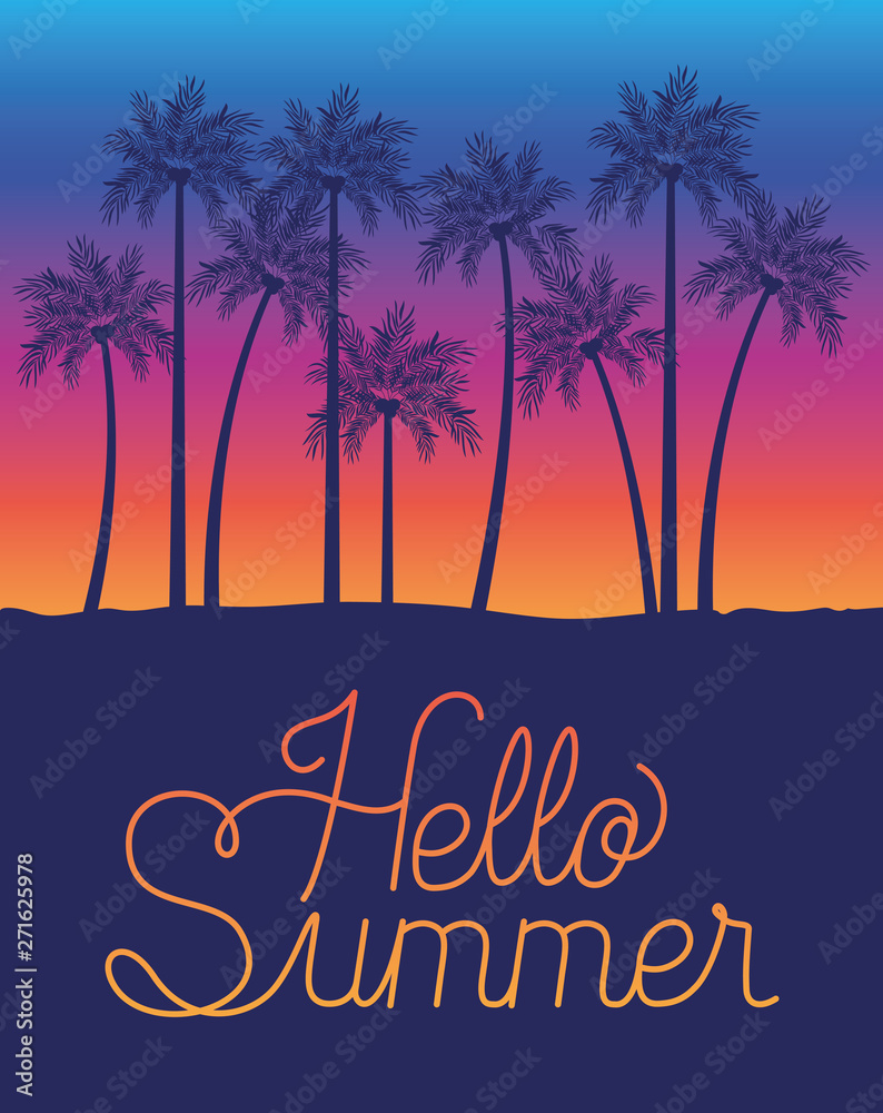 Hello summer and palm trees design