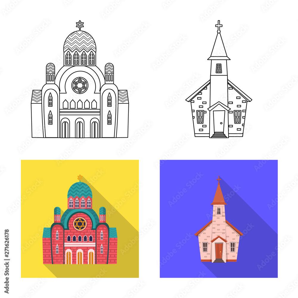Isolated object of cult and temple icon. Set of cult and parish stock vector illustration.