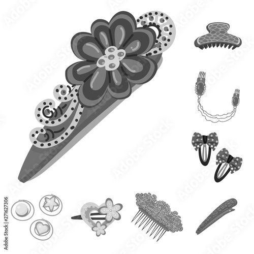 Vector illustration of hairdressing and hairclip sign. Set of hairdressing and fashion vector icon for stock.