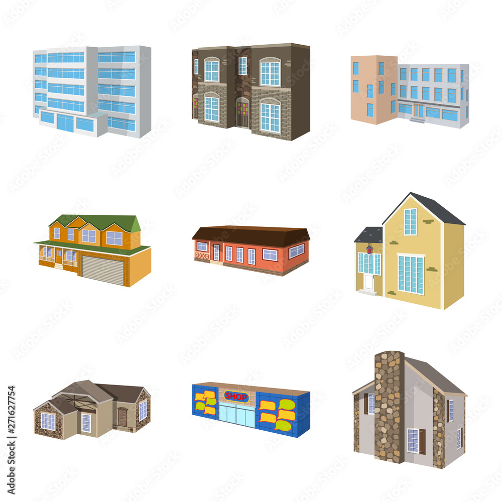 Vector illustration of building and home icon. Collection of building and construction stock vector illustration.