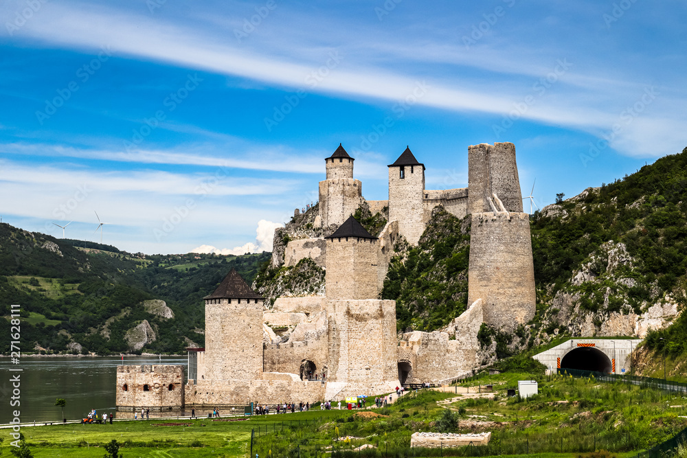 Old medieval fortress Golubac, by the Danube river near the Golubac town.
