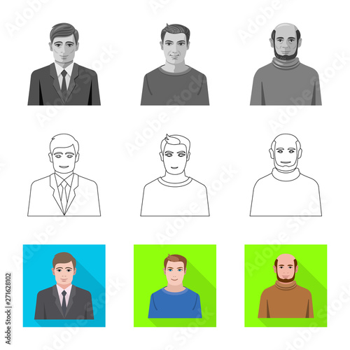 Vector illustration of hairstyle and profession  sign. Set of hairstyle and character  stock symbol for web.