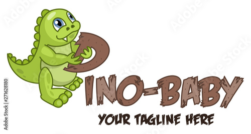 Cute little dinosaur baby logo. Concept for designing dino party, children holiday, dinosaurus related materials. For card, poster, banner, logo, icon. Jurassic park theme. 