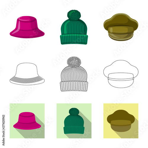Vector design of headgear and cap symbol. Collection of headgear and accessory vector icon for stock.