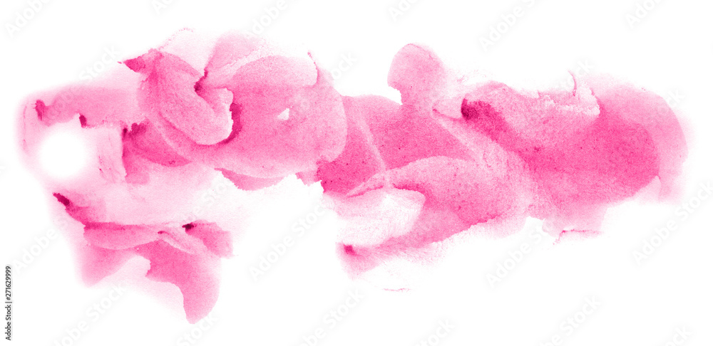 Naklejka Abstract watercolor background hand-drawn on paper. Volumetric smoke elements. Pink color. For design, web, card, text, decoration, surfaces.