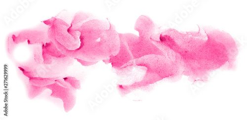 Abstract watercolor background hand-drawn on paper. Volumetric smoke elements. Pink color. For design, web, card, text, decoration, surfaces.